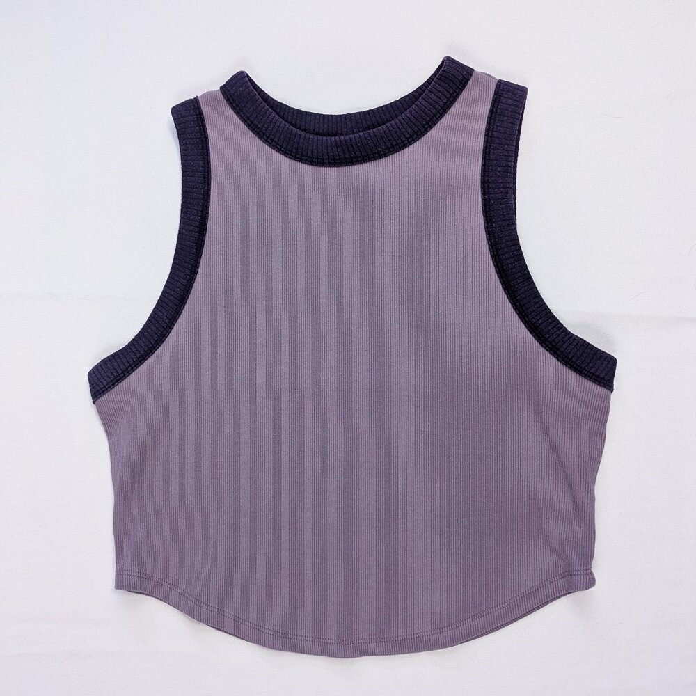 Wild Fable Purple Ribbed Crop Tank Top Athleisure Gym Workout Size L